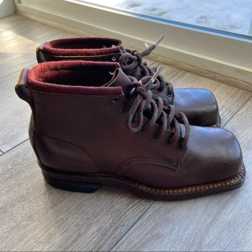 Antique Vintage Square Toe Leather Ski Boots